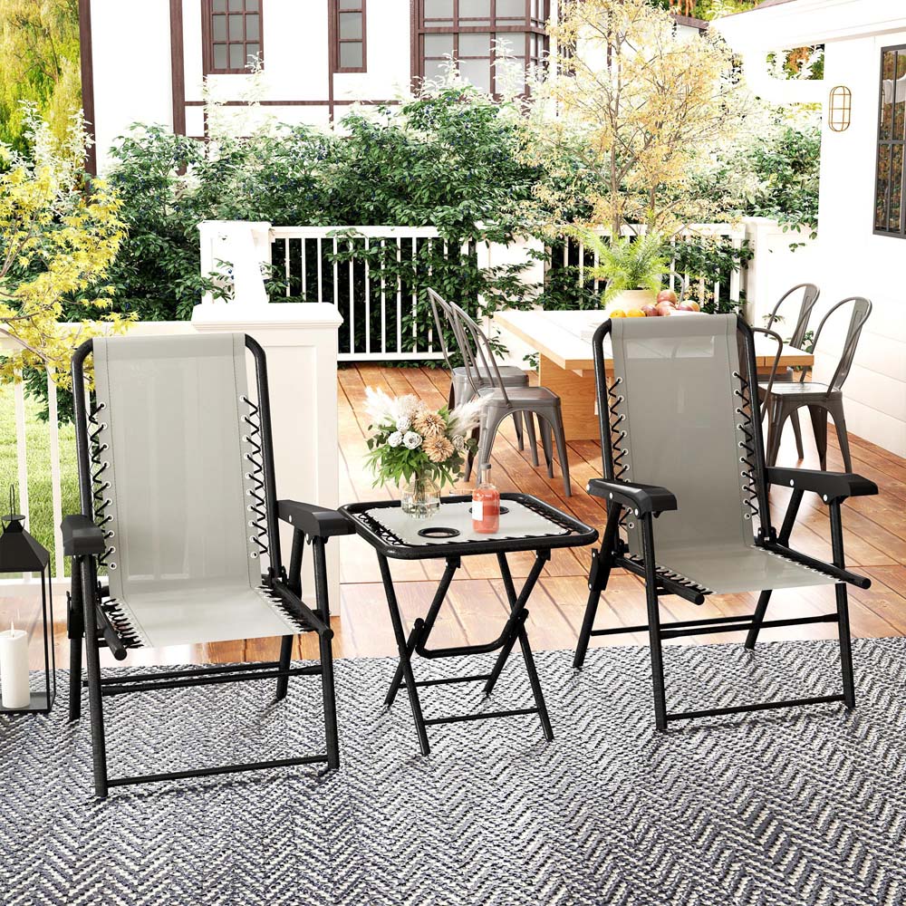 Outsunny 2 Seater Cream White Folding Garden Bistro Set with Cup Holder Image 4