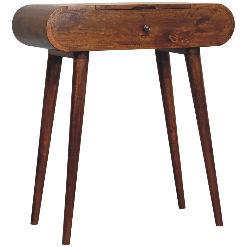 Artisan Furniture Chestnut Solid Wood Mini Round Vanity Table with Foldable Mirror Image 3