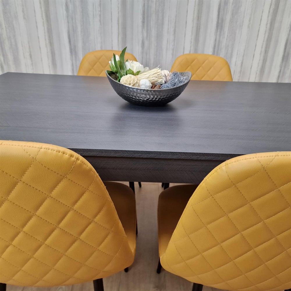 Portland Leather and Wood 4 Seater Dining Set Mustard and Dark Grey Image 6