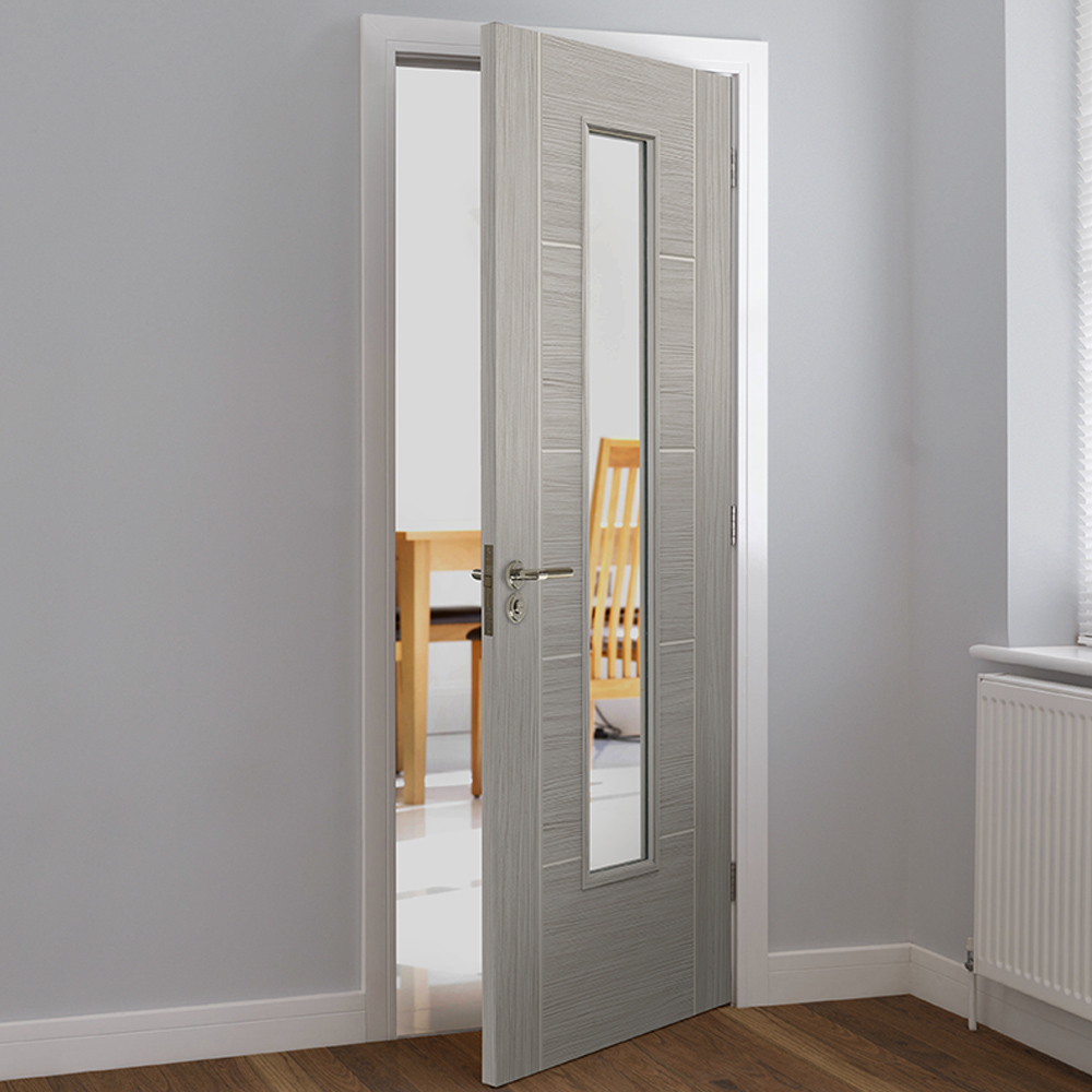 JB Kind Tigris Light Grey Glazed Finished Slim Internal Door 1981 x 838mm Image 2