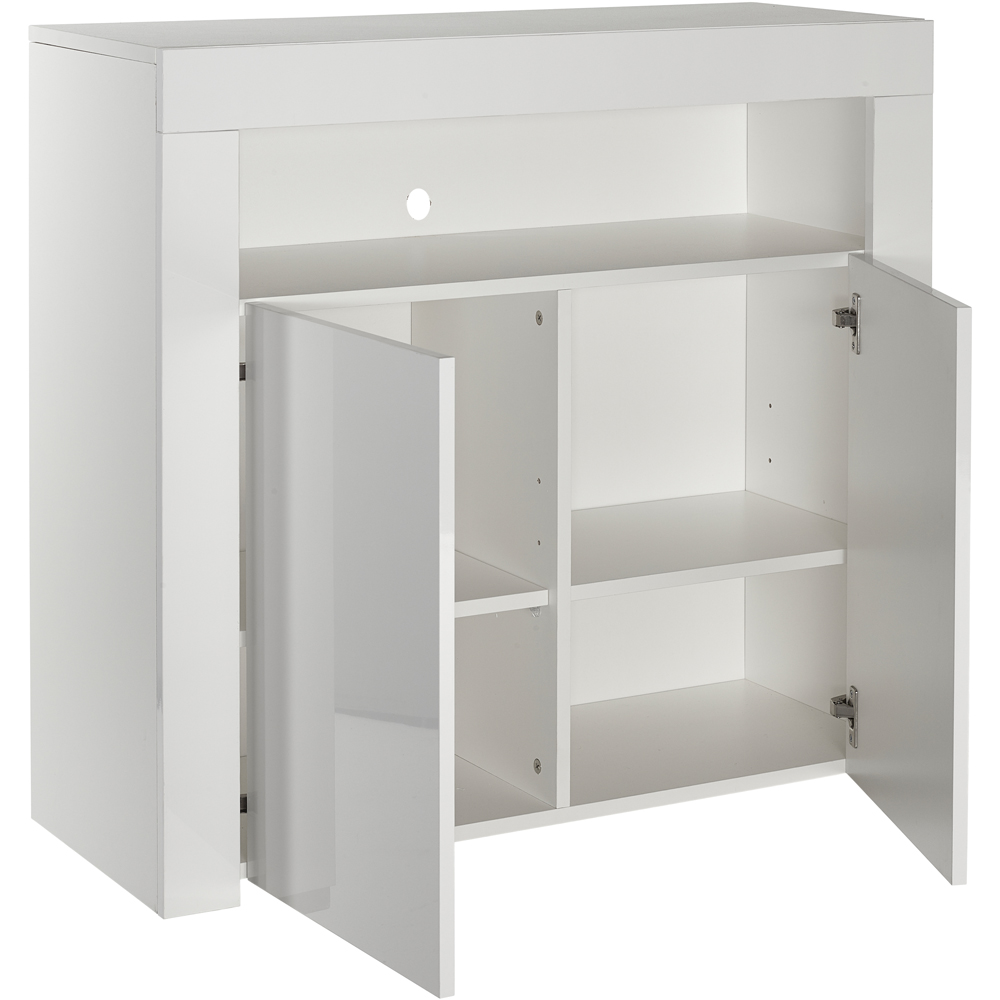 MMT Furniture Designs 2 Door Single Shelf Matt Gloss White Modern Buffet Cabinet with LED Image 3