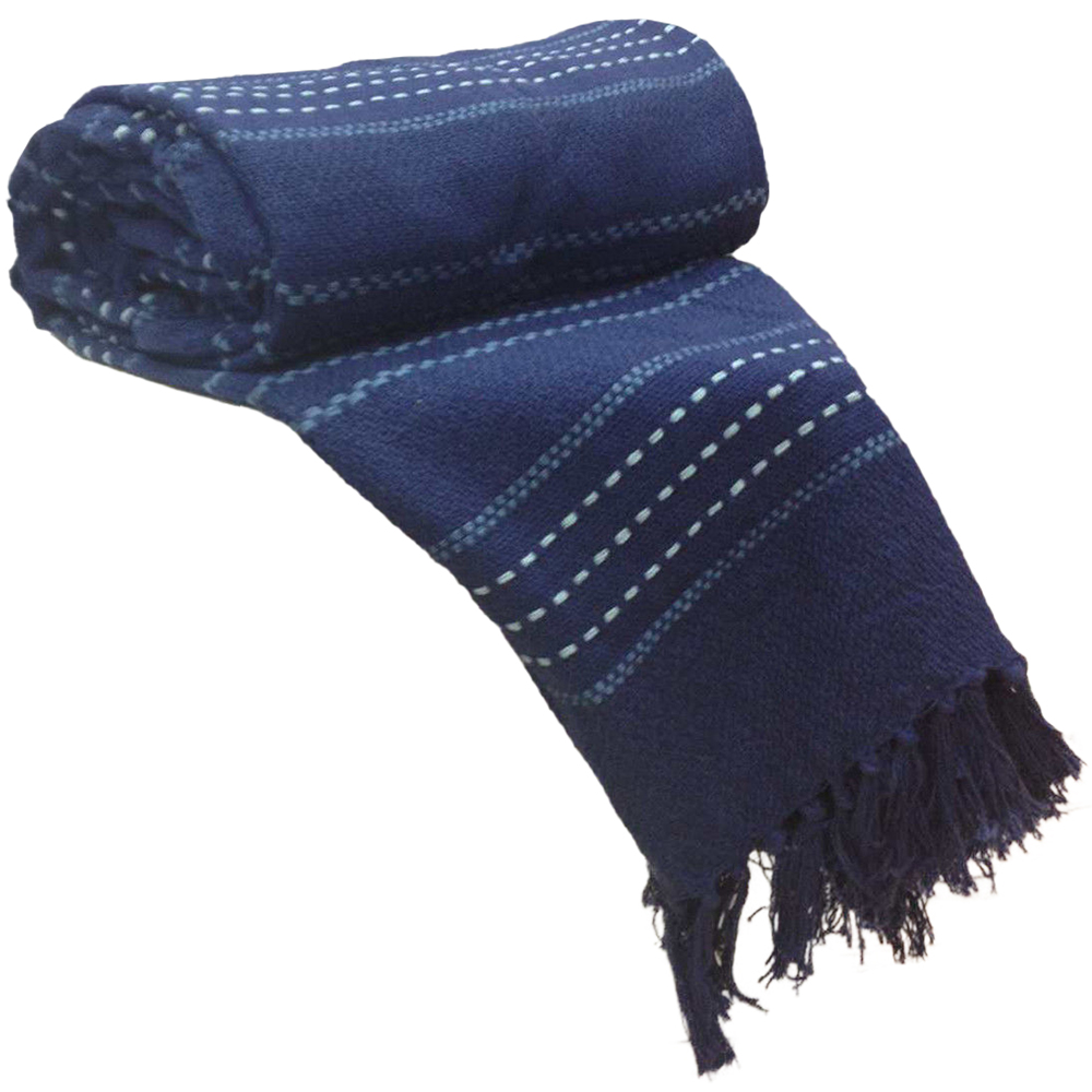 Rapport Home Navy Stitch Strip Woven Cotton Throw 178 x 254cm Image 1