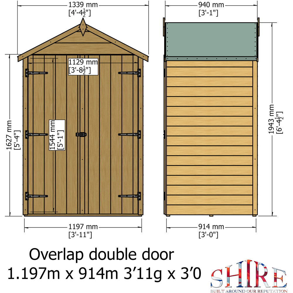 Shire 4 x 3ft Double Door Dip Treated Overlap Shed Image 9