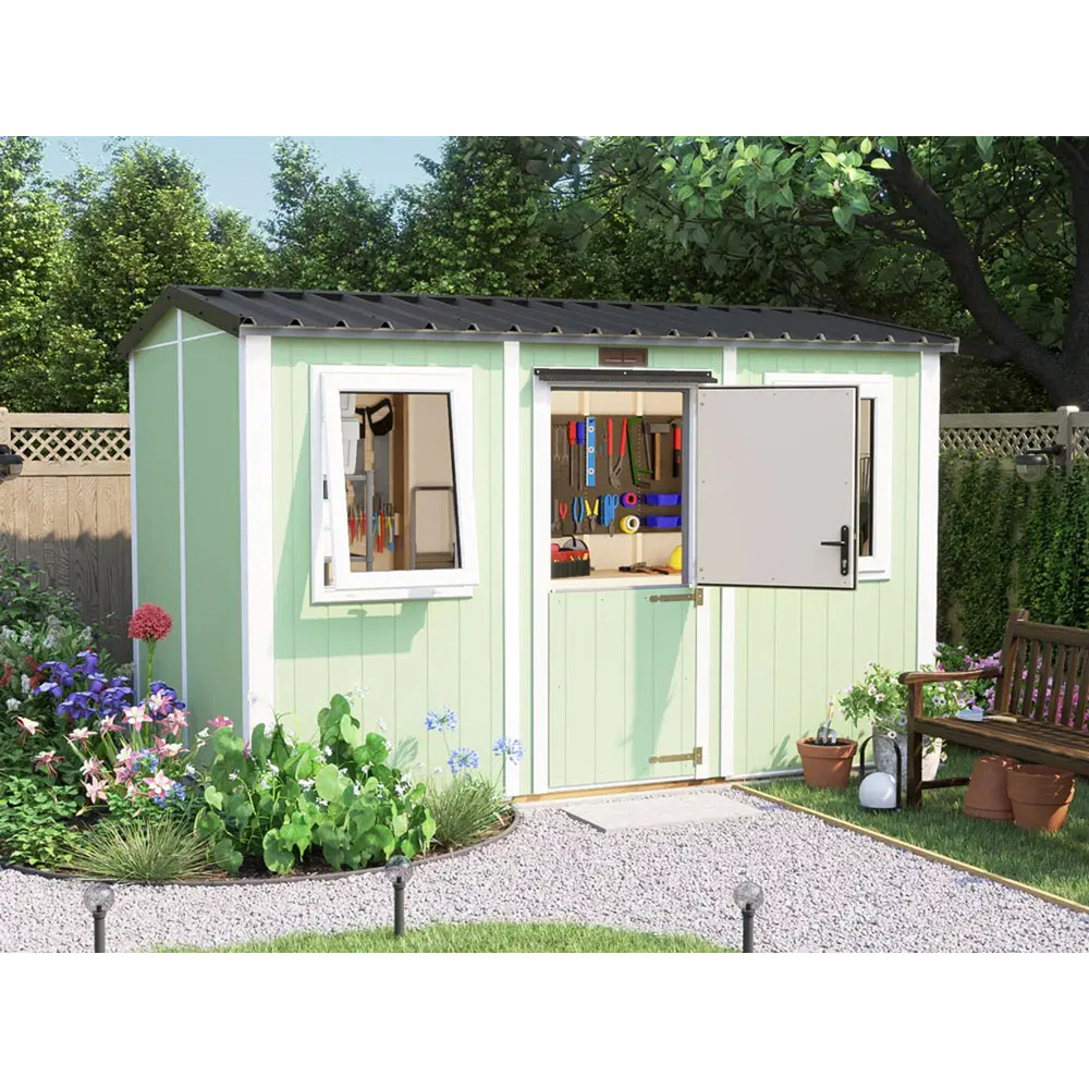 Dunster House Composite 12 x 8ft Green Apex Garden Workshop Image 3