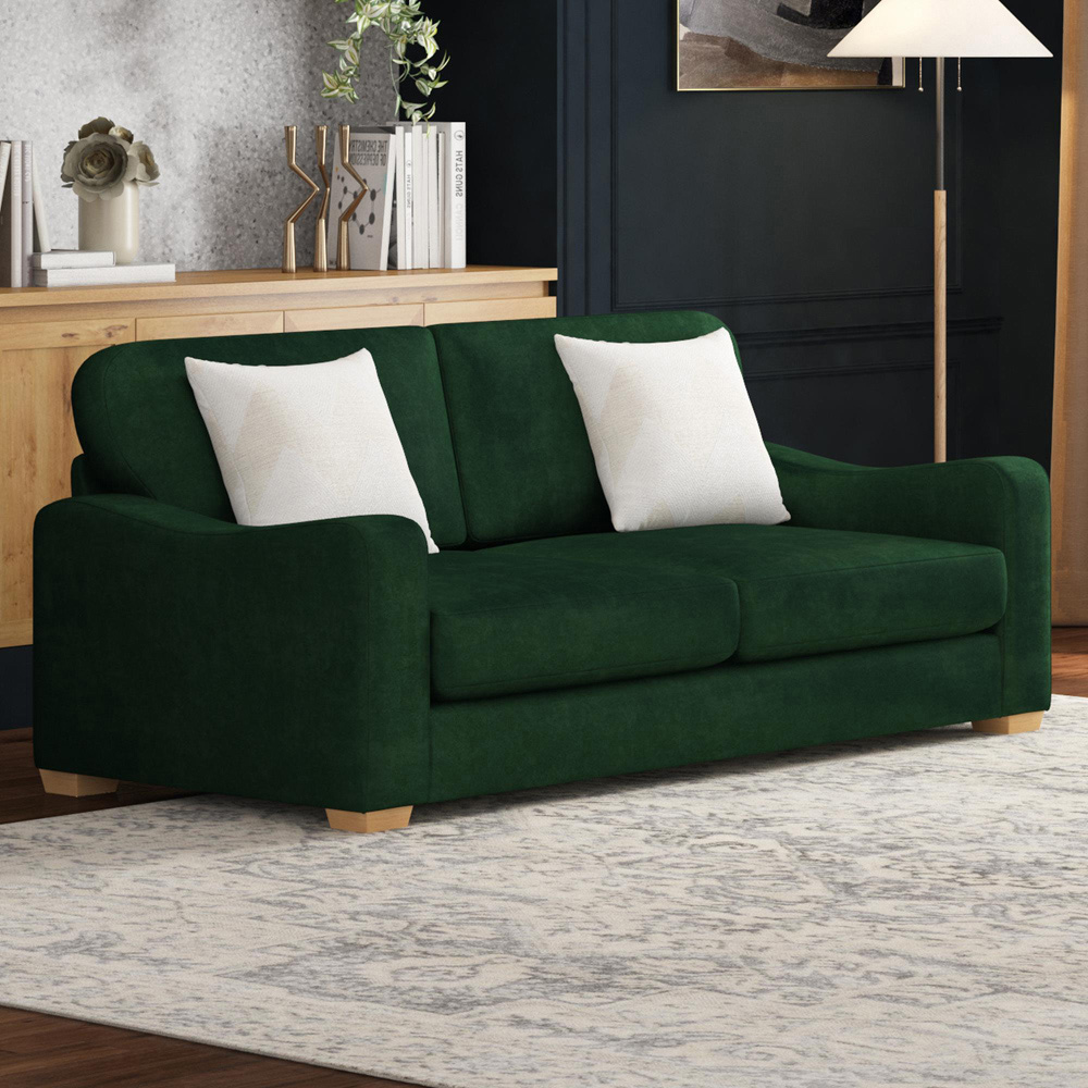 Theadford 3 Seater Forest Green Plush Velvet Fixed Back Sofa Image 5