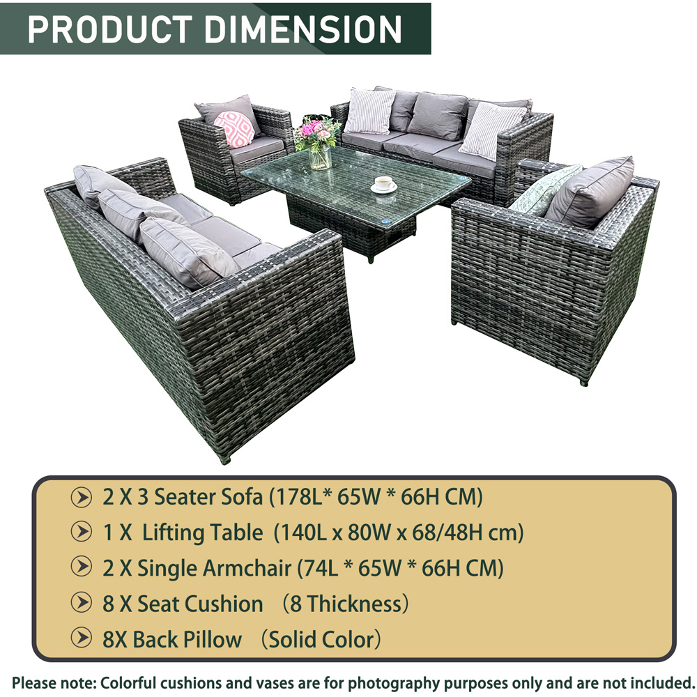 Florence 8 Seater Grey Rattan Rising Table Garden Corner Lounge Set Image 6