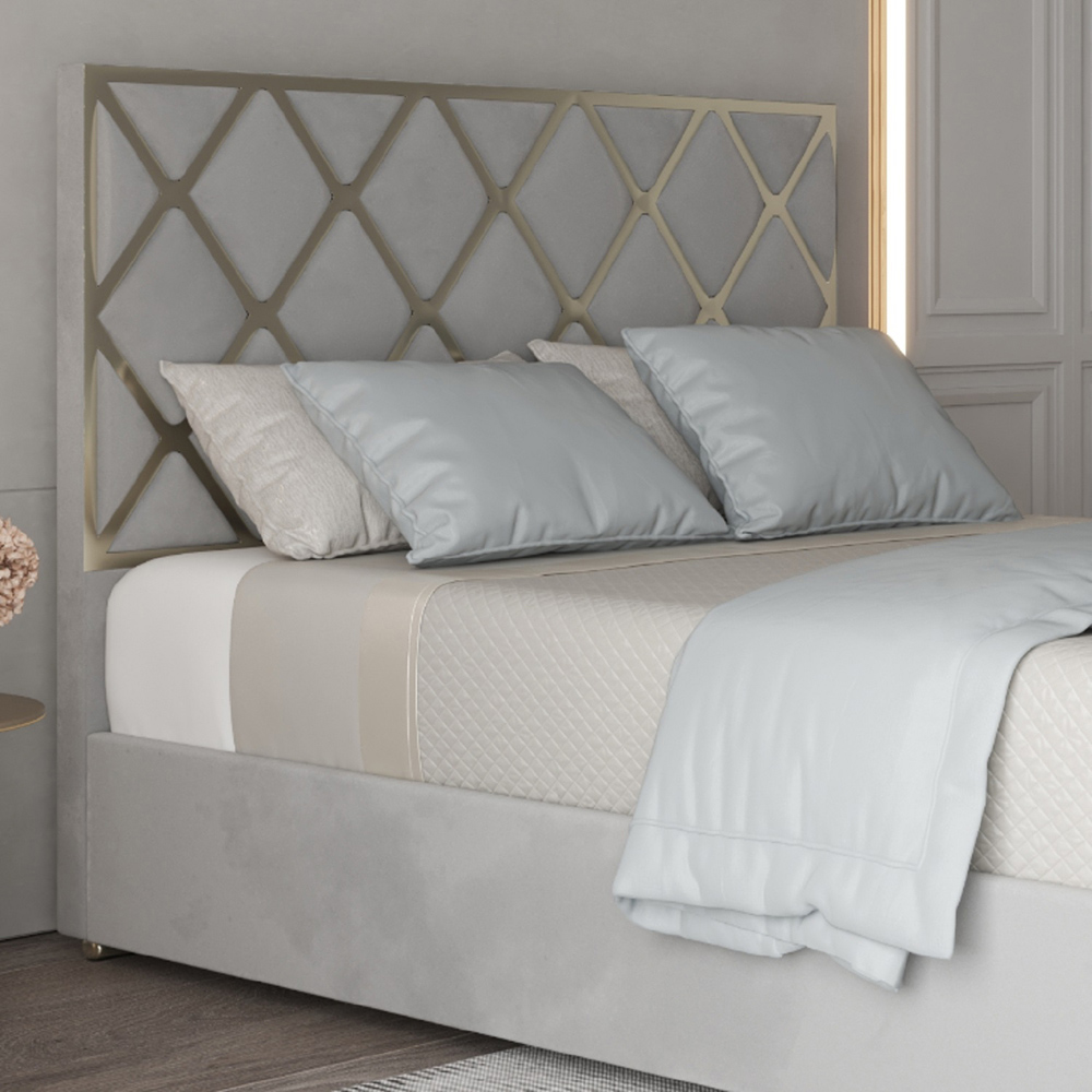 Tammy Double Grey Soft Velvet Upholstered Metal Bed Frame with Panelled Headboard Image 3
