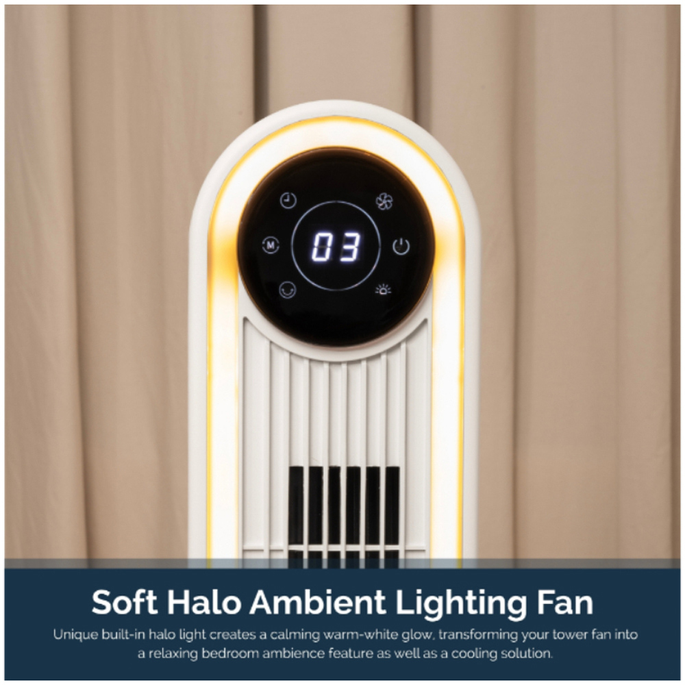 Rediffusion Halo White Quiet Cooling Digital Tower Fan with Warm White Halo Light 42 inch Image 3