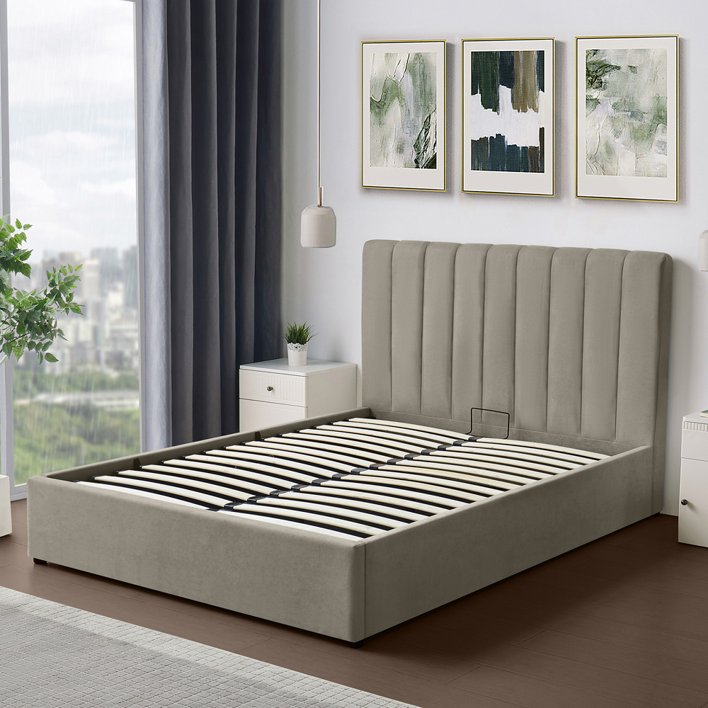 Artemis Home Evelynne Double Light Brown Linen Upholstered Ottoman Bed Image 2