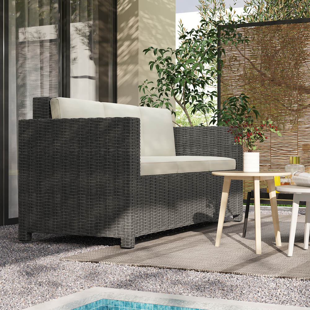 Outsunny 3 Seater Cream Cushion Rattan Wicker Patio Sofa Image 3