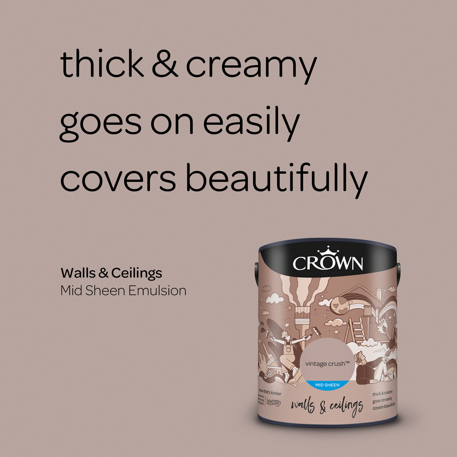 Crown Walls & Ceilings Vintage Crush Mid Sheen Emulsion Paint 2.5L Image 8