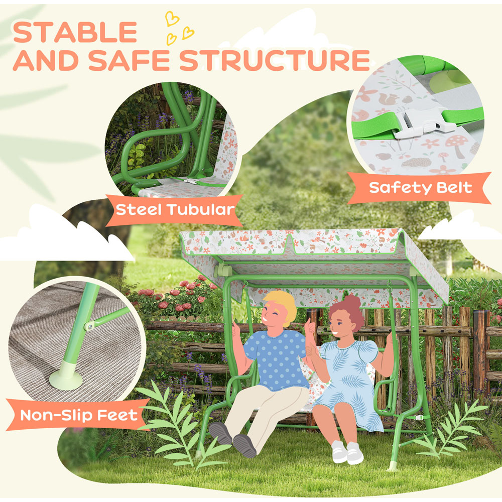 AIYAPLAY 2 Seater Kids Green Garden Swing Chair with Adjustable Canopy Image 5