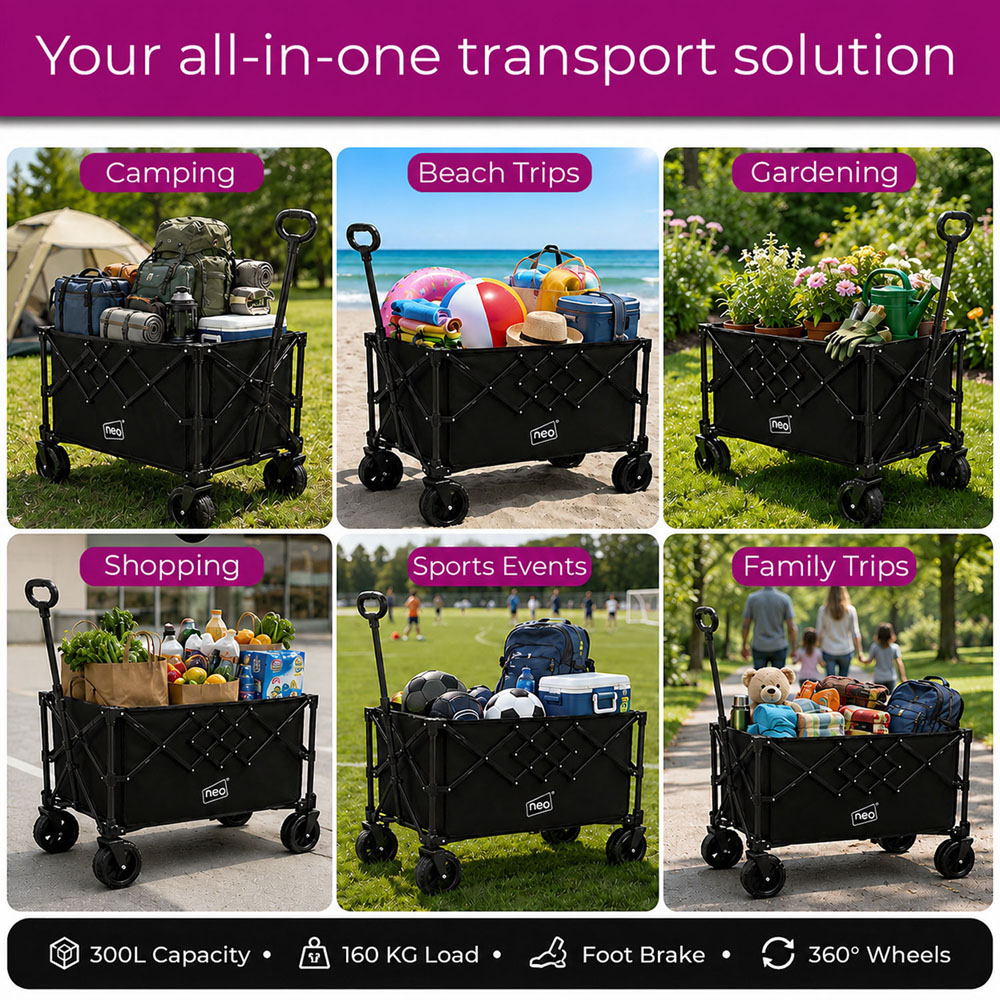 Neo Direct 300L Black Heavy Duty Folding Garden Trolley Cart Image 6