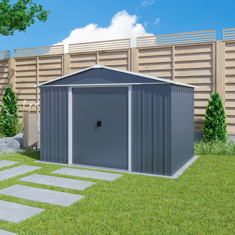 Yardmaster 10 x 8ft Castleton Anthracite Metal Apex Storage Shed with Floor Support Kit Image 2
