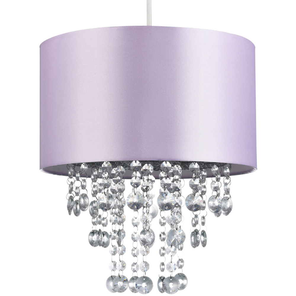 Happy Homewares Lilac Satin Fabric Transparent Acrylic Droplets Pendant Shade Image 1