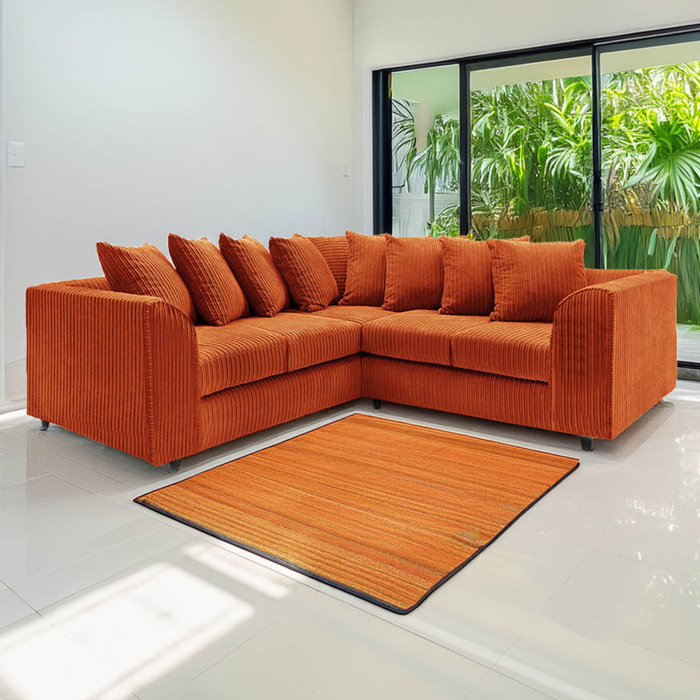 Luxor 5 Seater Orange Jumbo Cord Scatter Back L Shaped Corner Sofa Set Image 1