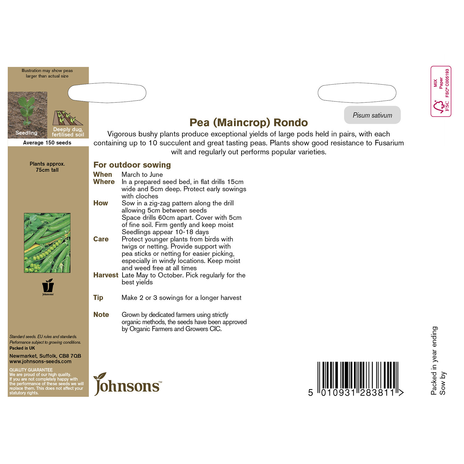 Johnsons Organic Rondo Pea Seeds Image 3