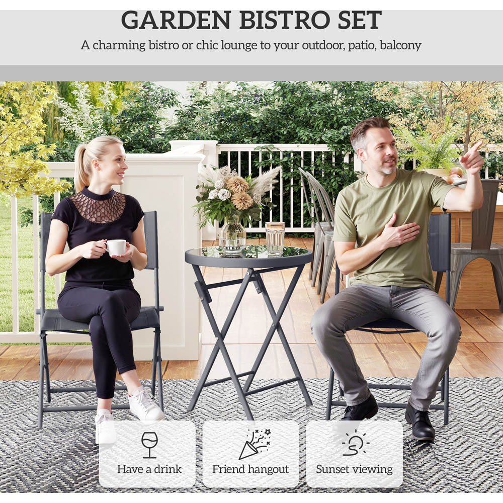 Outsunny 2 Seater Black Glass Table Top Garden Bistro Set Image 8