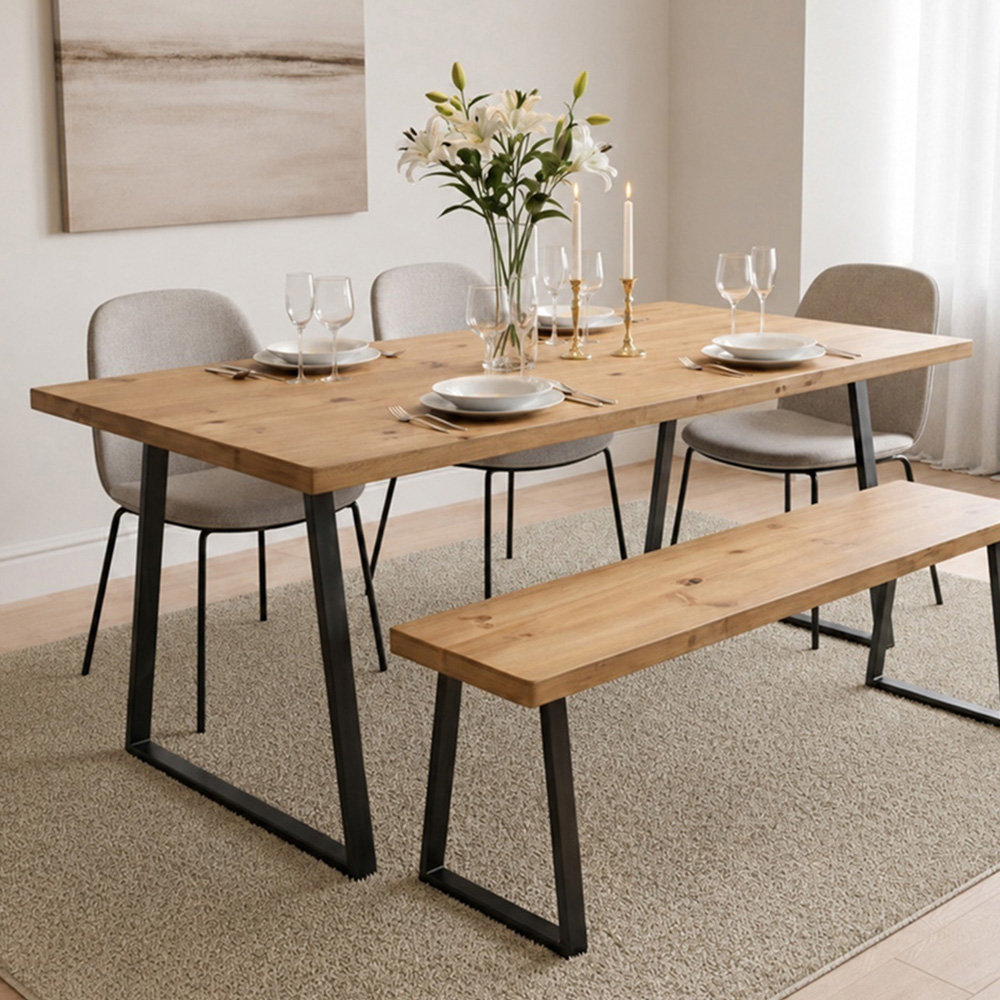 Homebase Mid Oak Brown 6 Seater Sleek and Slender Rustic Dining Table 100 x 160cm Image 1