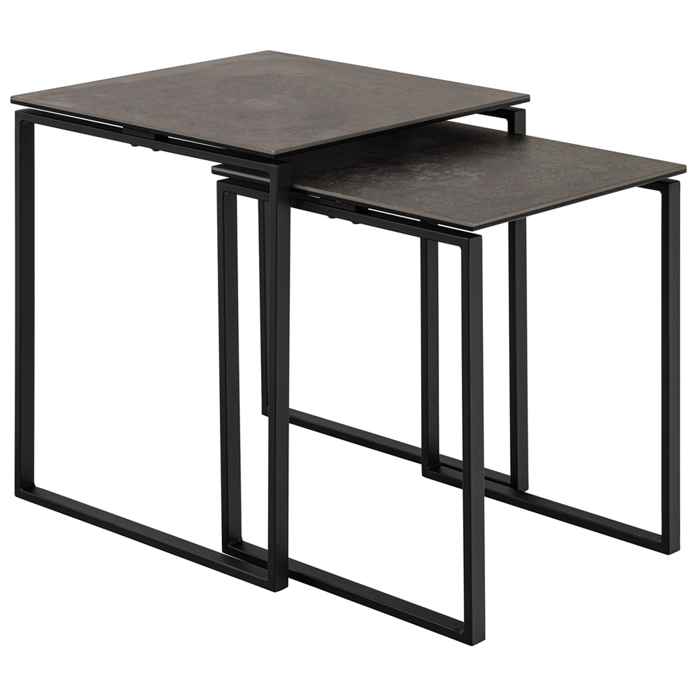 Florence Katrine Black Ceramic Square Nest of Coffee Tables Set of 2 Image 3