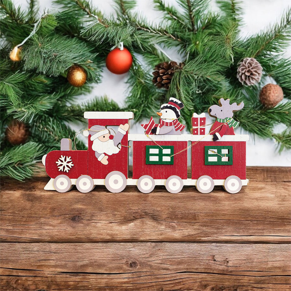 St Helens LED Red Wooden Festive Ornamental Train Image 2