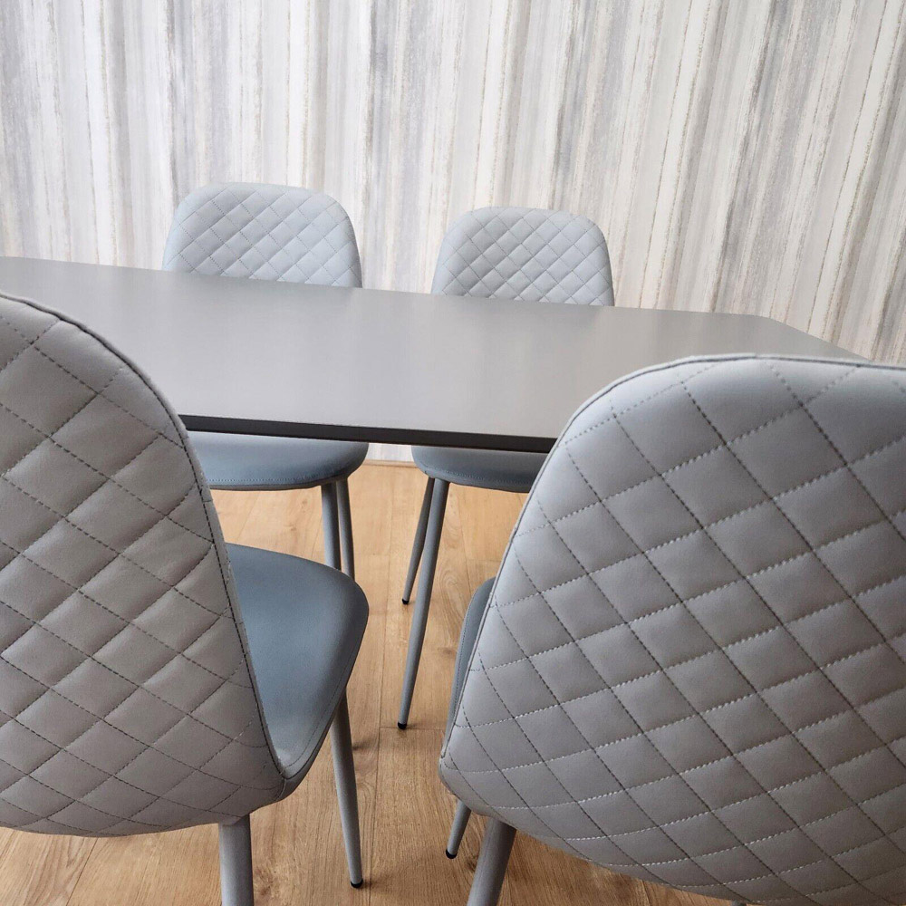 Kosy Koala 4 Seater Faux Leather Diamond Stitch Rectangular Dining Set Grey Image 5
