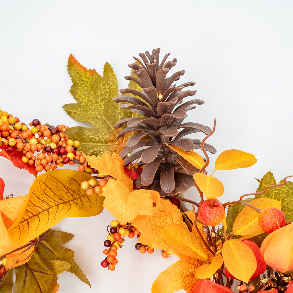 Norfolk Pumpkin Ember 150 Warm White LED Christmas Garland with Pumpkins Berries and Pinecones 183cm Image 4
