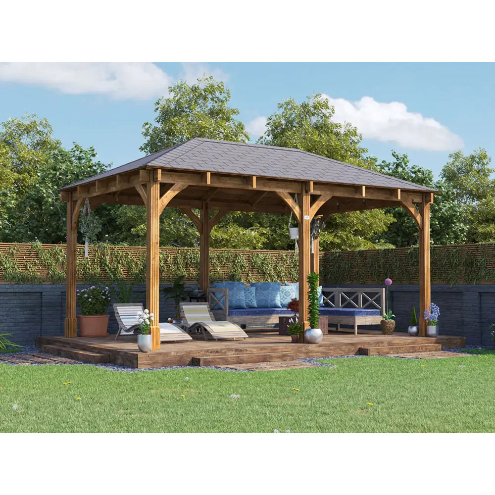 Dunster House Leviathan 5 x 3m Brown Garden Gazebo with Heavy Duty Roof Shingles Image 3