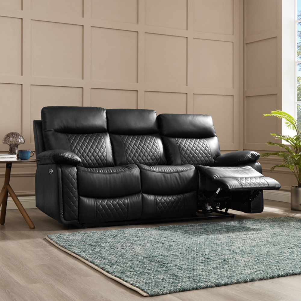 Home Detail Carson 3 Seater Black Faux Leather Electric Recliner Sofa Image 7