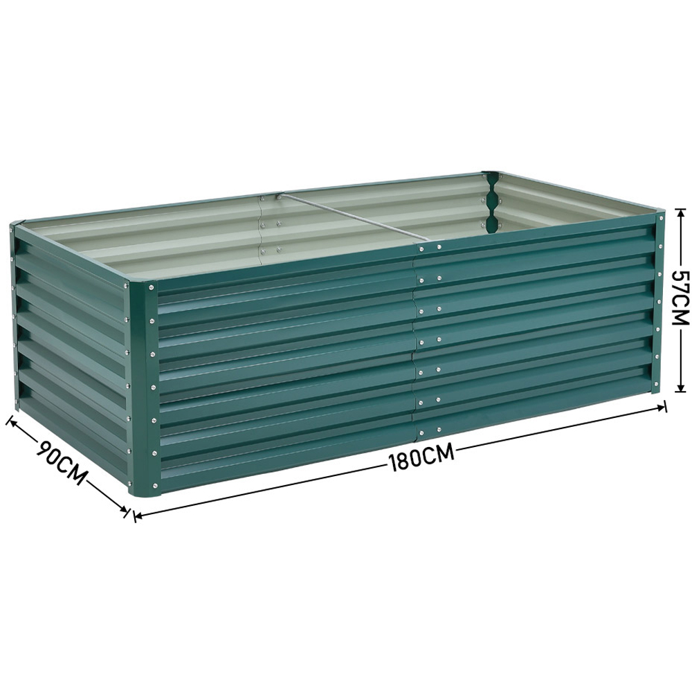 Living and Home Dark Green Rectangular Galvanised Steel Raised Garden Bed 57 x 180 x 90cm Image 6
