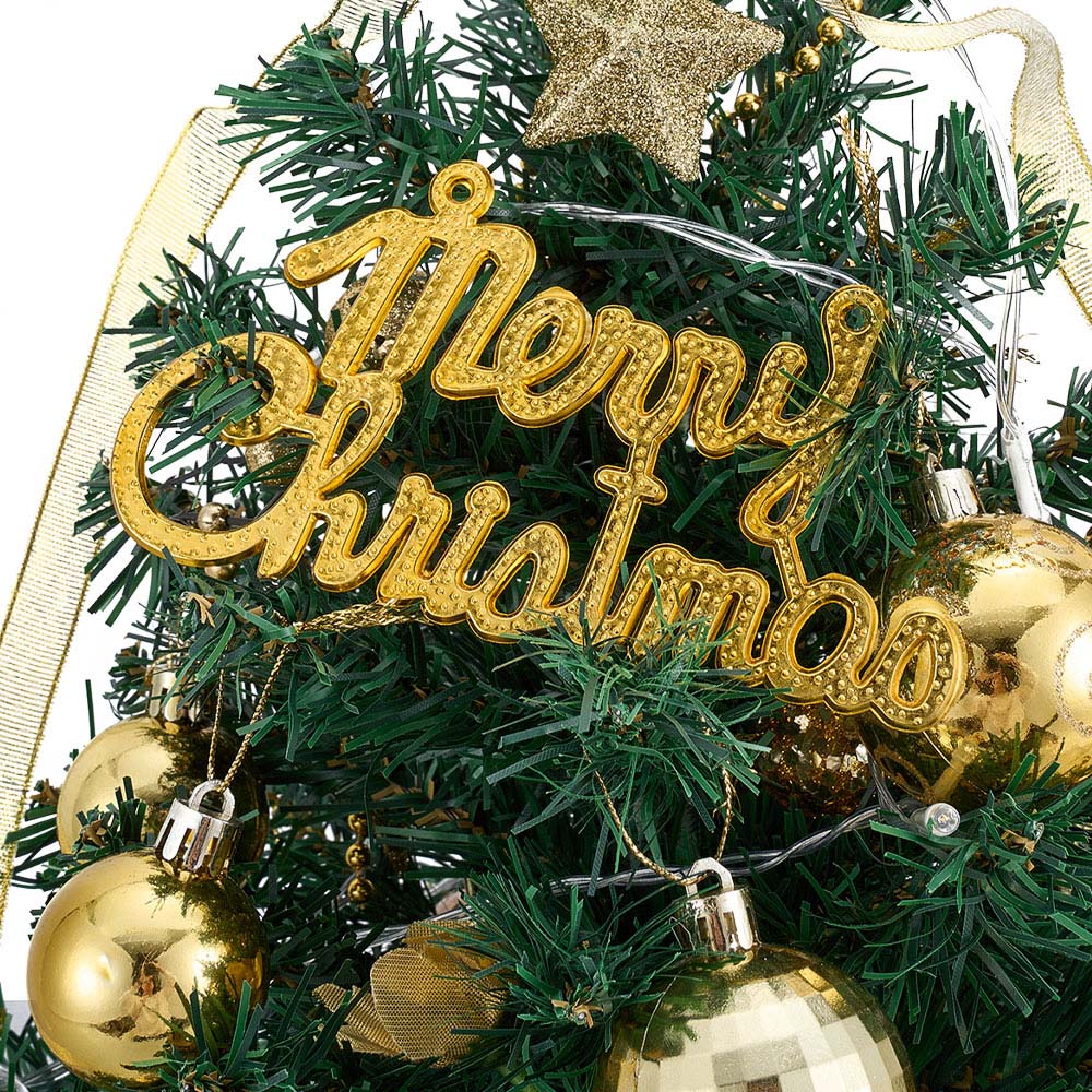 Living and Home Golden Ornaments and Star Topper Mini Christmas Tree with LED String Light 1.9ft Image 4