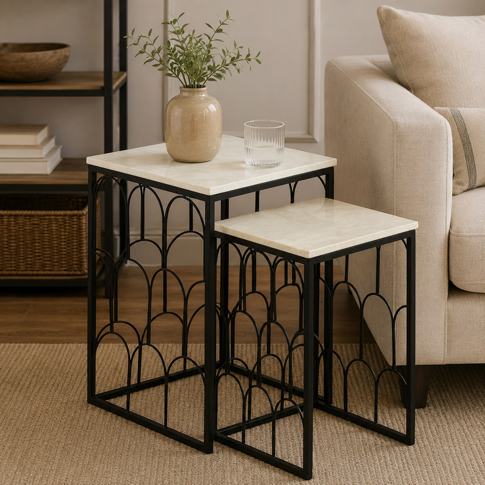 Premier Housewares Templar White Marble Top Nest of Tables Set of 2 Image 3