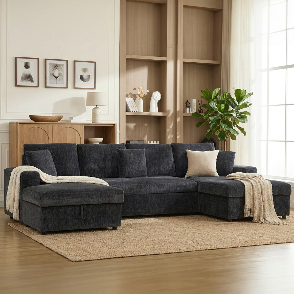 Maddox Pull Out Sofa Bed with Storage Grey Image 3