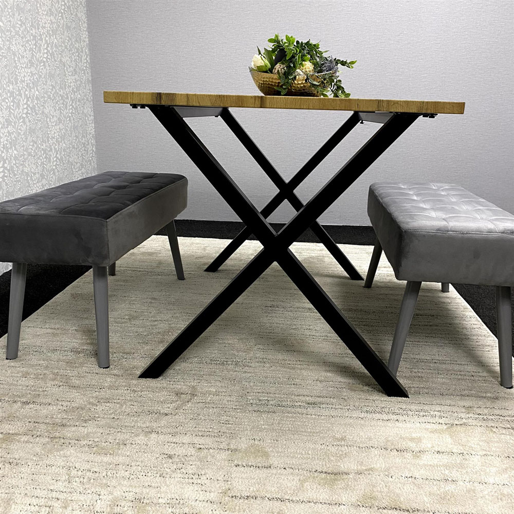 Kosy Koala 4 Seater Wooden and Grey Tufted Velvet Rectangular Table Set with Benches Image 5