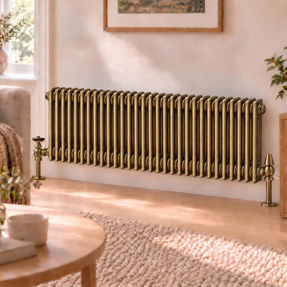 Go Bathrooms Clarence Antique Brass 2 Column Radiator 300 x 1370mm Image 2