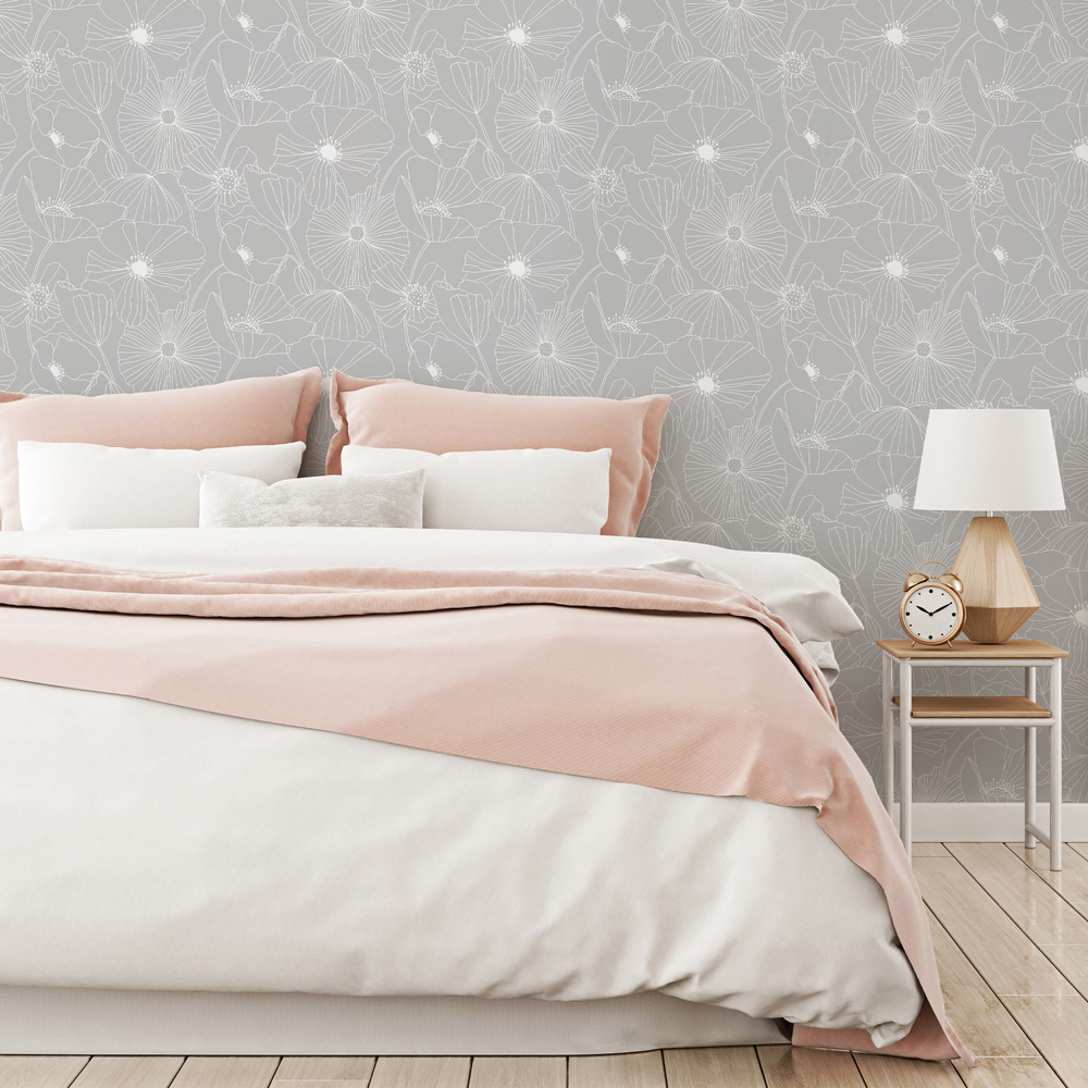 Fresco Linear Floral Grey Wallpaper Image 3