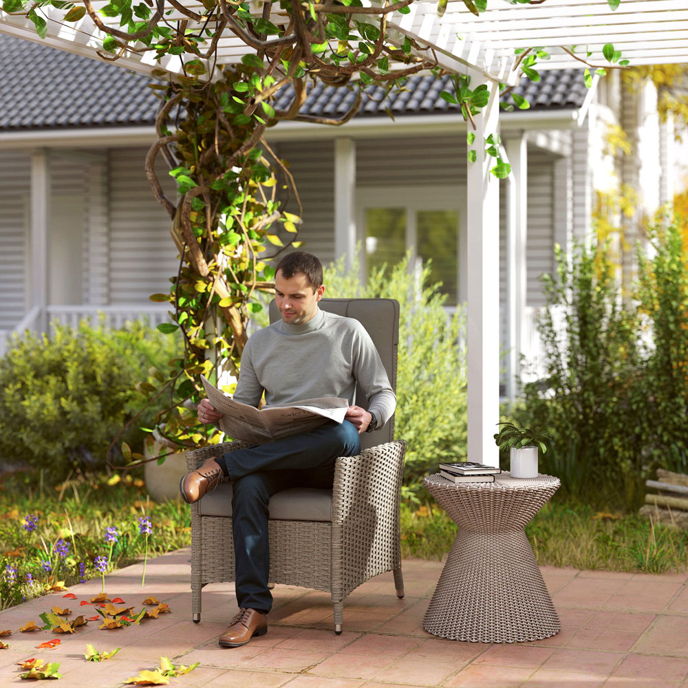 Outsunny Grey Rattan Adjustable Backrest Garden Recliner Chair Image 3