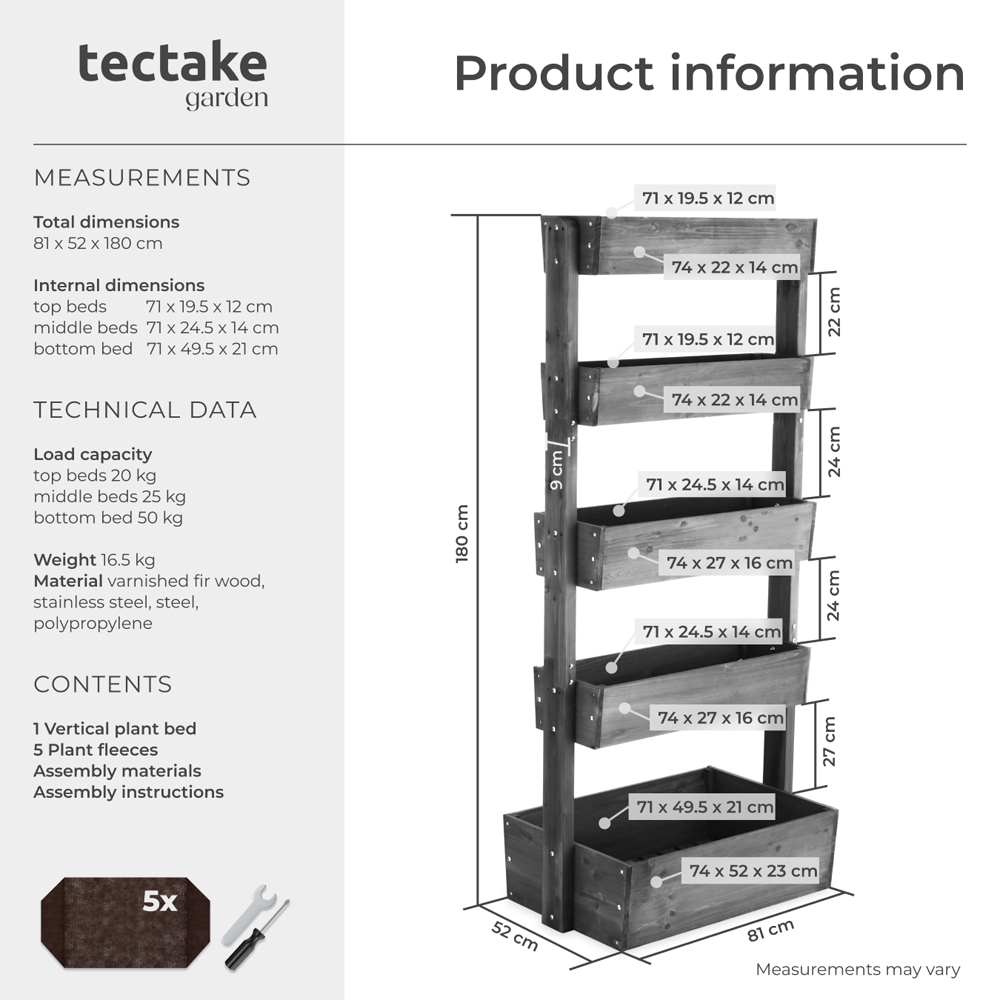 tectake Flora 4-Tier Grey Rustic Wooden Vertical Planter 81 x 52 x 180cm Image 9