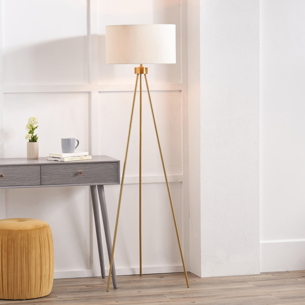 Pacific Lifestyle Houston Brushed Brass Metal Tripod Floor Lamp Image 2