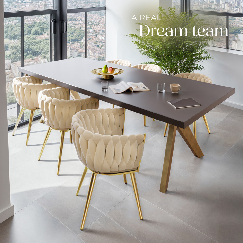 tectake Astano Set of 6 Sand and Gold Velvet Padded Knot Design Dining Chair Image 8