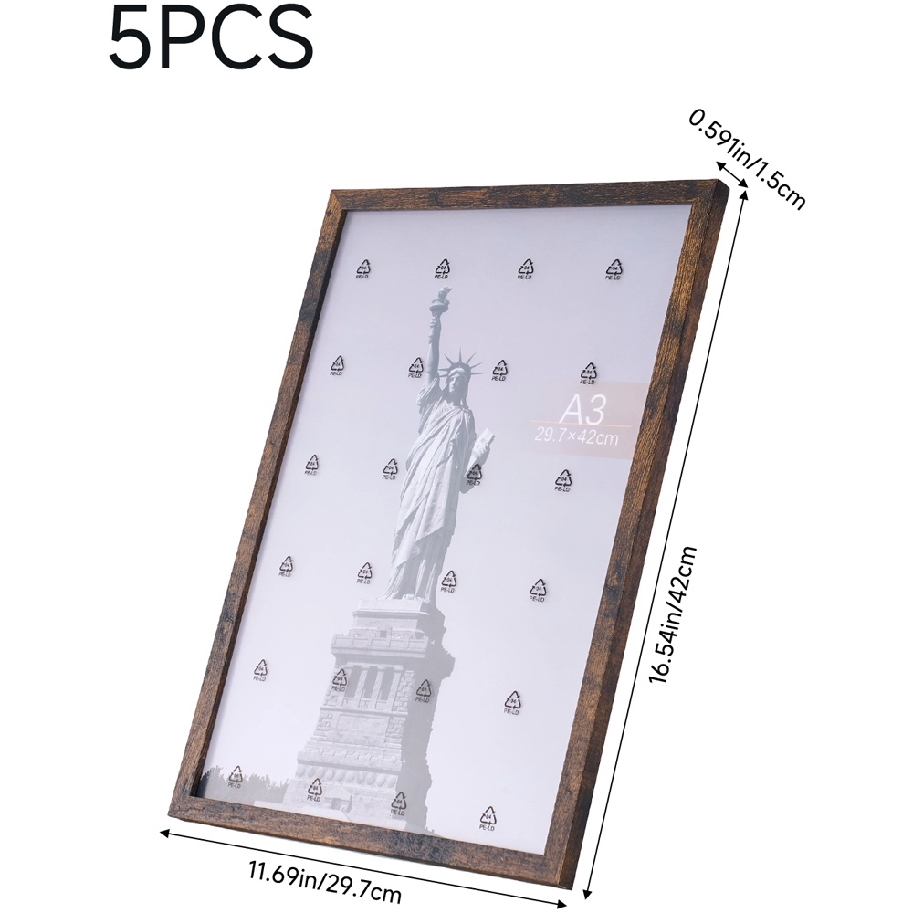 Living and Home Dark Walnut Wood Grain Photo Frame 11.7 x 16.5 inch 5 Pack Image 8