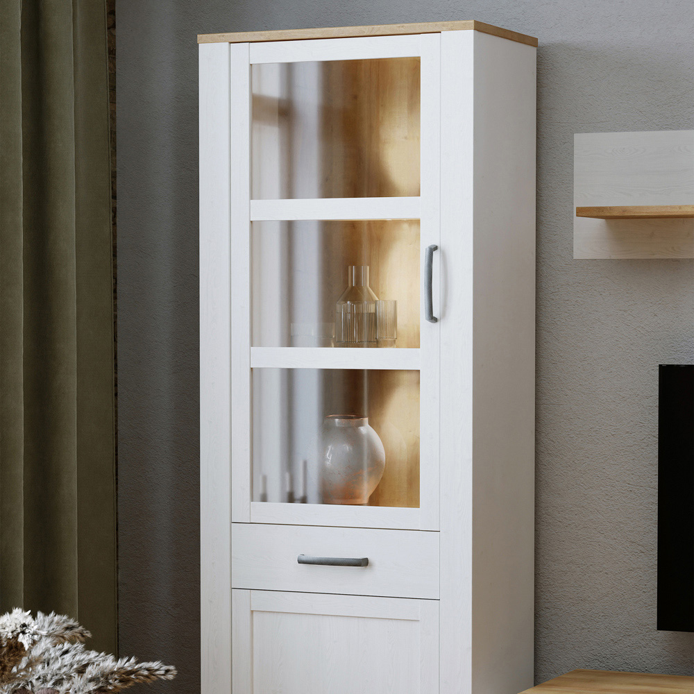 Florence Bohol 2 Door Single Drawer Riviera Oak and White Narrow LED Display Cabinet Image 7