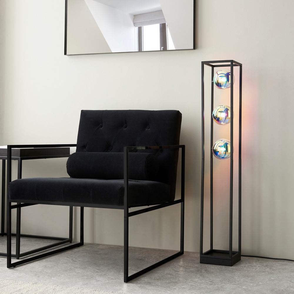 Merano Bologna 3 Light Iridescent Glass Matt Black Floor Lamp Image 7