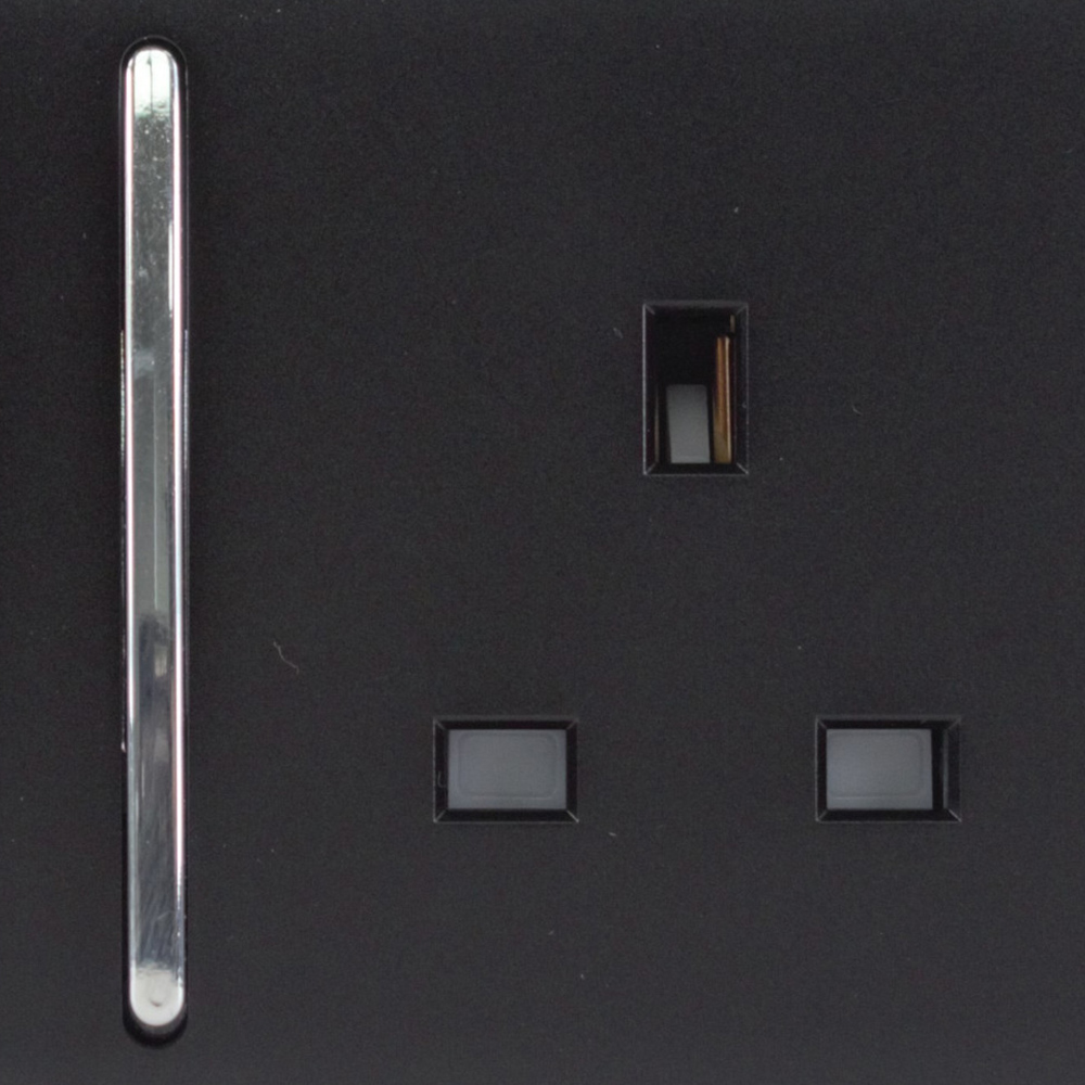 Trendi Switch 2 Gang 13amp Matte Black Long Switched Plug Socket Image 3