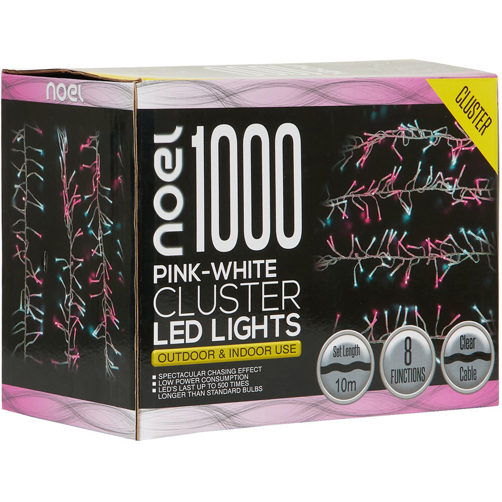 1000 Pink White LED Multi Function Cluster String Light Image 2
