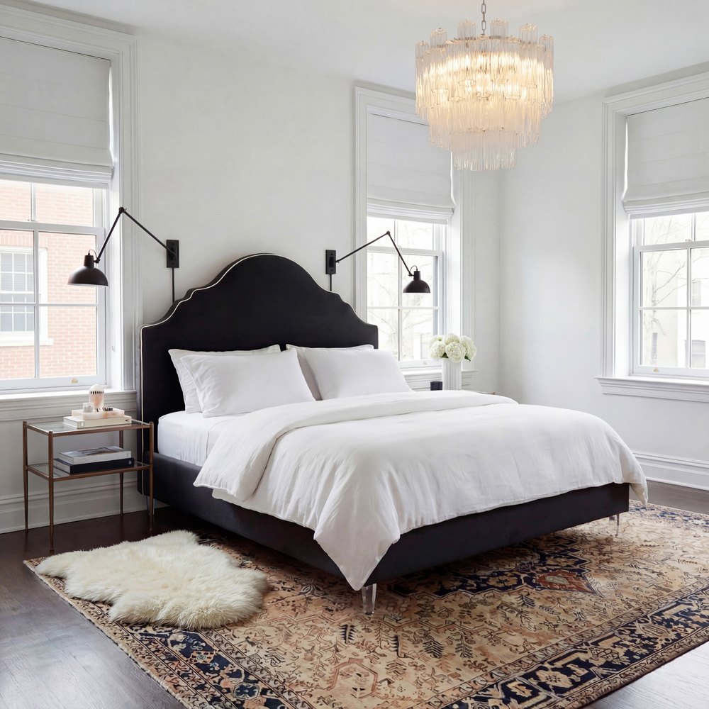 LPD Home Quince Onyx Double Linen Bed with Ornate-Style Headboard Image 4