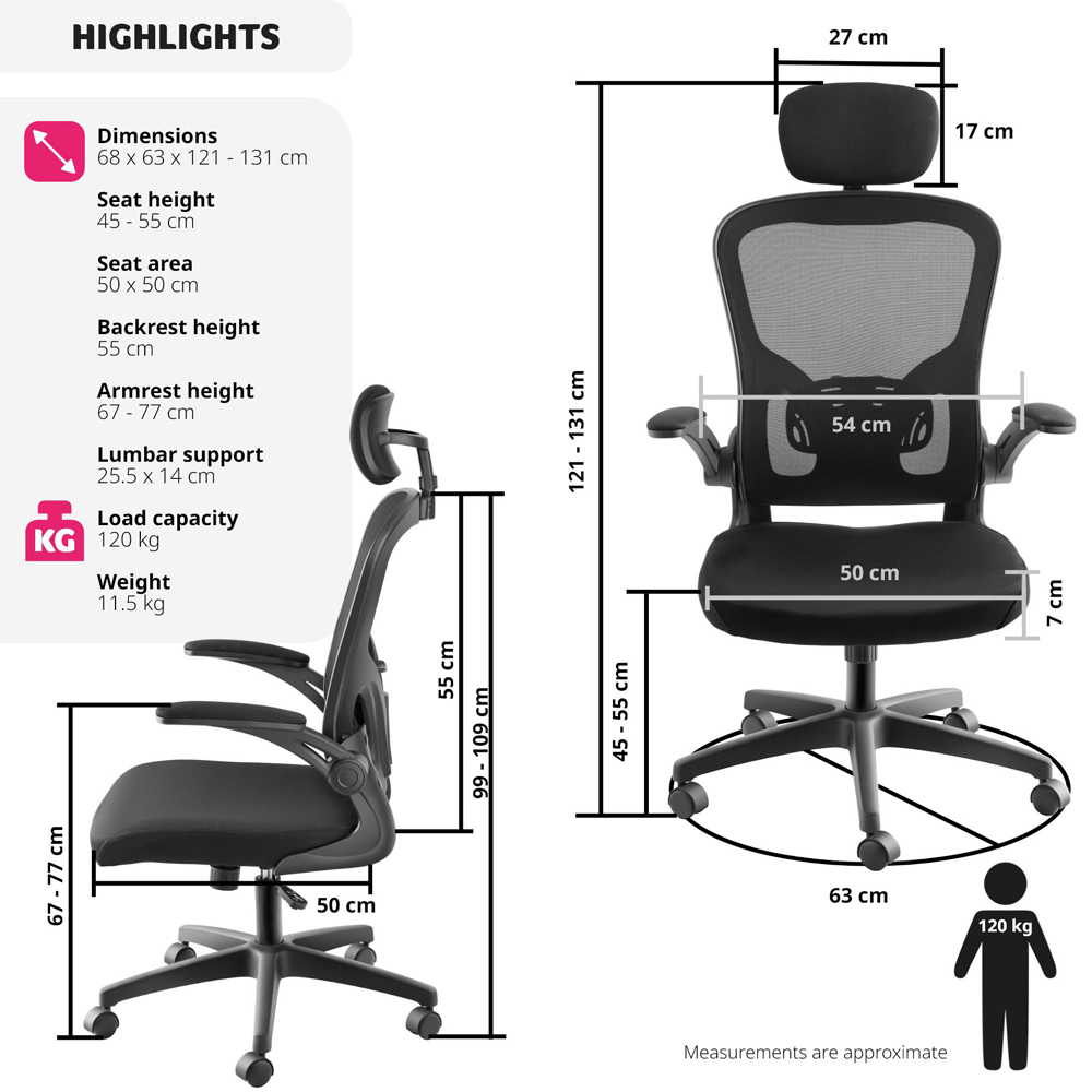 Tectake Arges Black Adjustable Office Chair Image 9