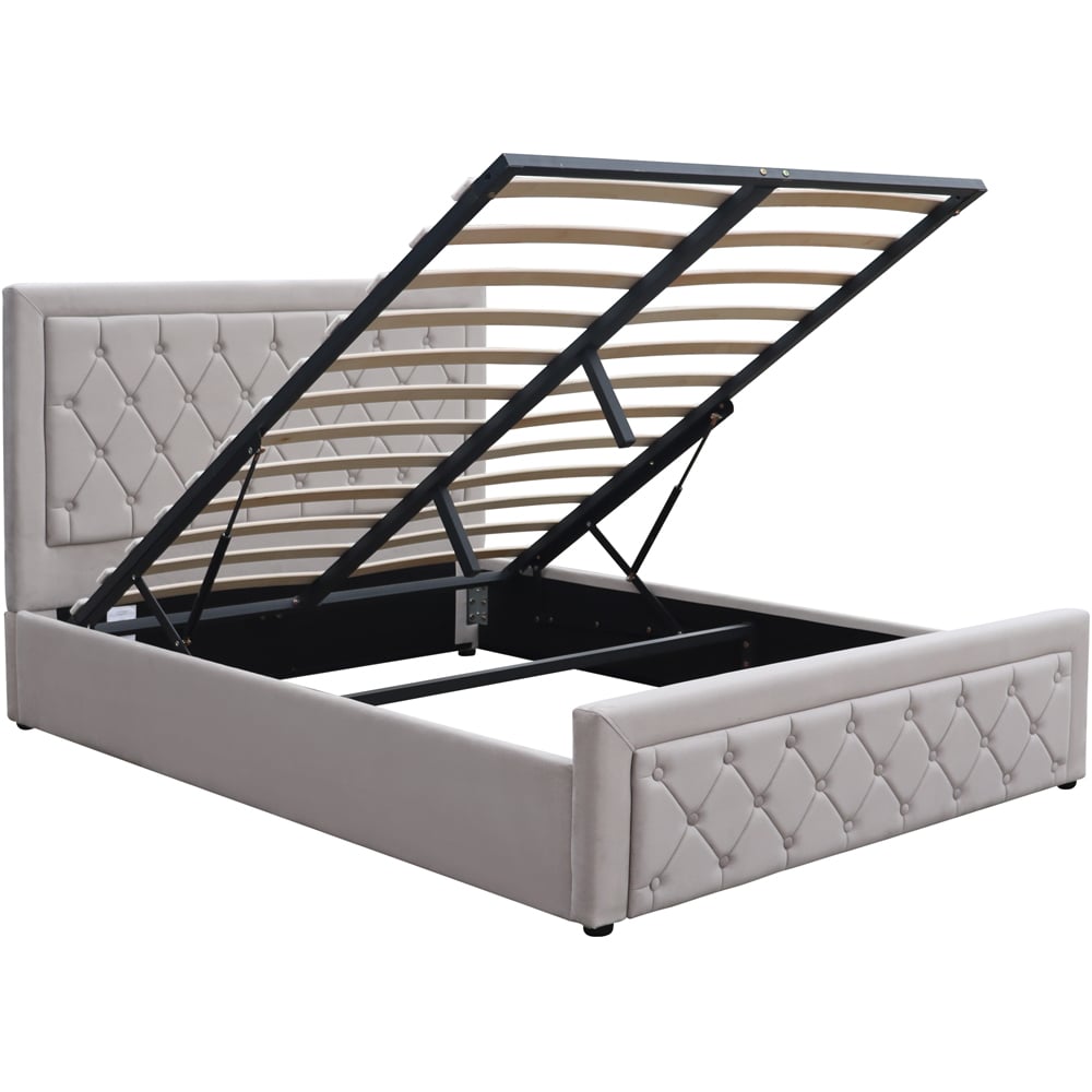 Kosy Koala Small Double Grey Velvet Tufted Gaslift Ottoman Bed Image 3