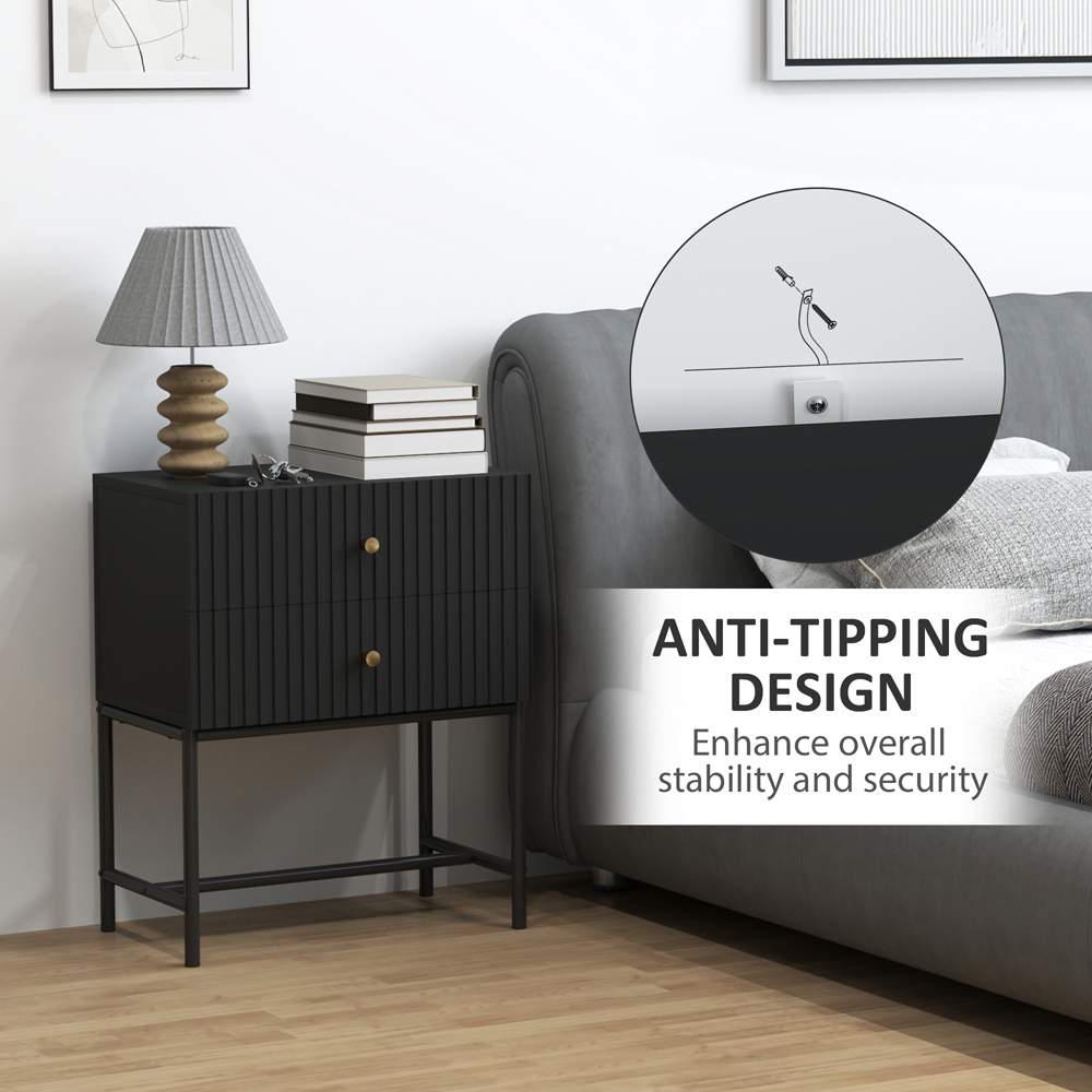 Portland 2 Drawer Black Modern Bedside Table Image 7
