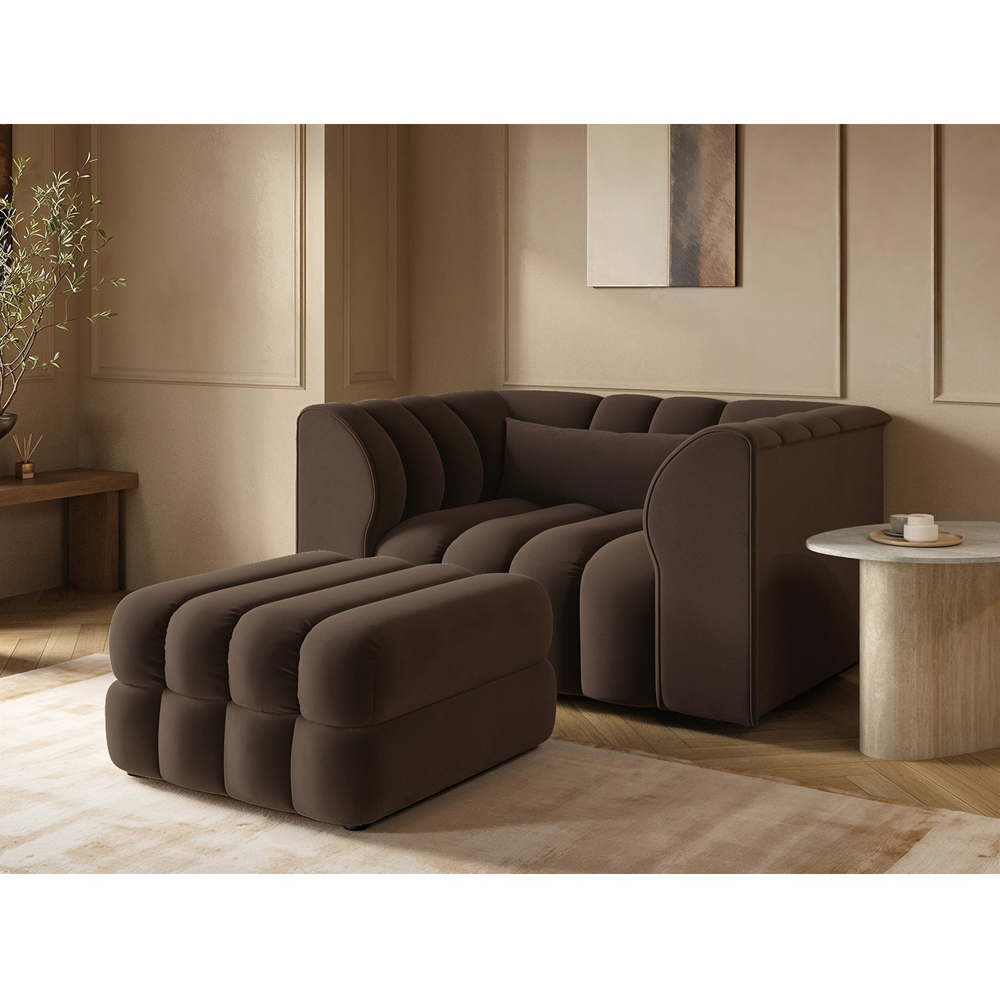 SOLACE+CO Halle Brown 2 Seater Loveseat Sofa with Storage Footstool Image 6
